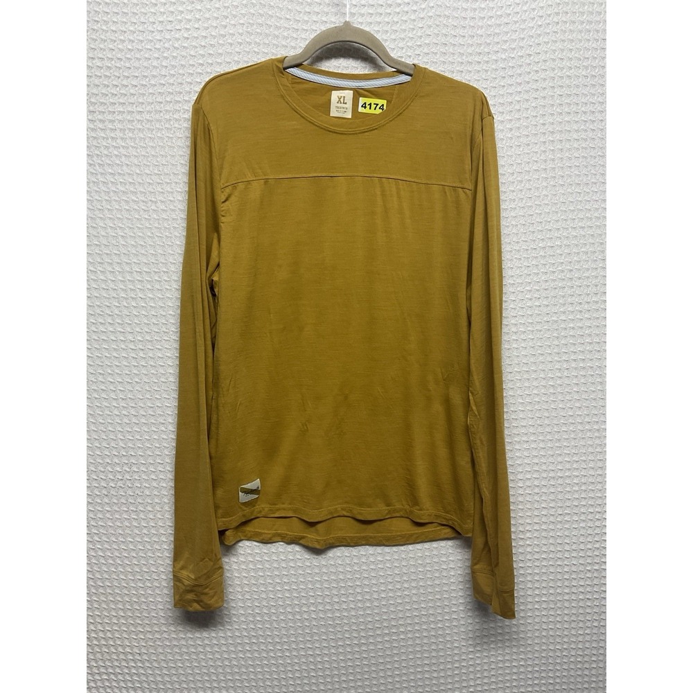 Tracksmith Mens XL Mustard Merino Wool Crew Neck Base Layer Shirt Rabbit Logo